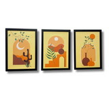Dev Aastha Boho Wall Art Framed Art Print for Bedroom, Minimalist Office Room Décor - Set Of 3