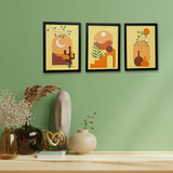 Dev Aastha Boho Wall Art Framed Art Print for Bedroom, Minimalist Office Room Décor - Set Of 3