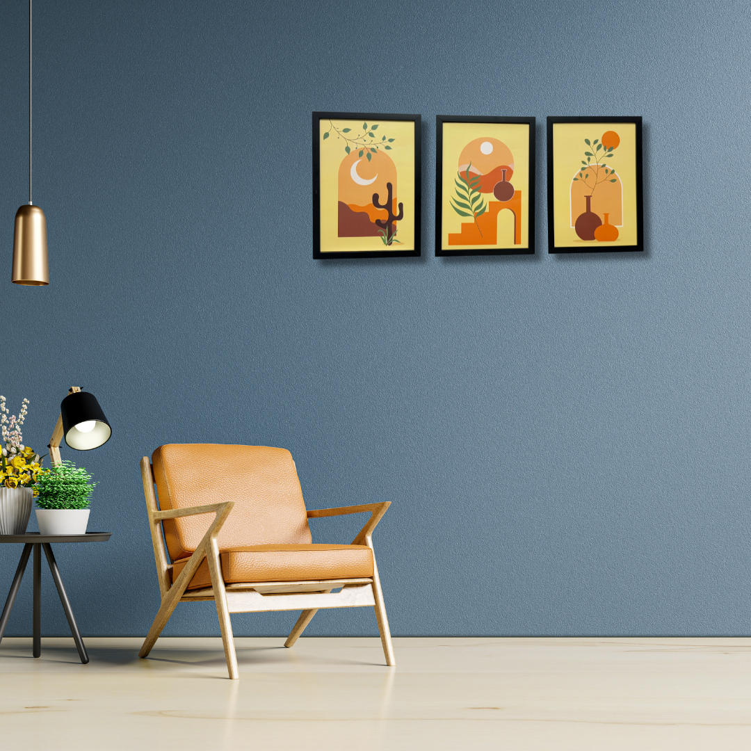 Dev Aastha Boho Wall Art Framed Art Print for Bedroom, Minimalist Office Room Décor - Set Of 3