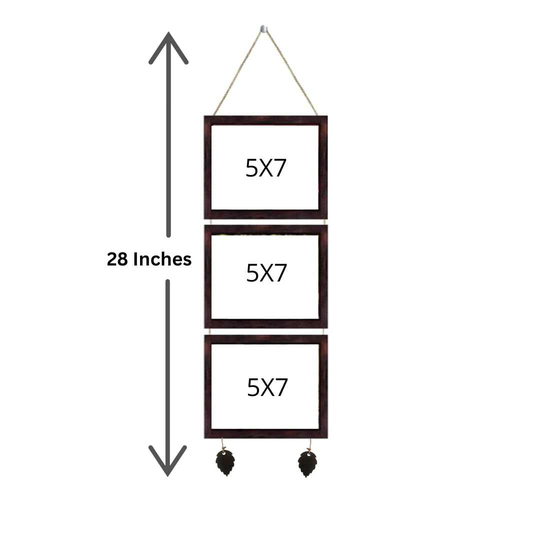 Pack of 3 Dev Aastha 5x7 inch hanging photo frames, durable and elegant finish, easy wall mounting for stylish photo display.