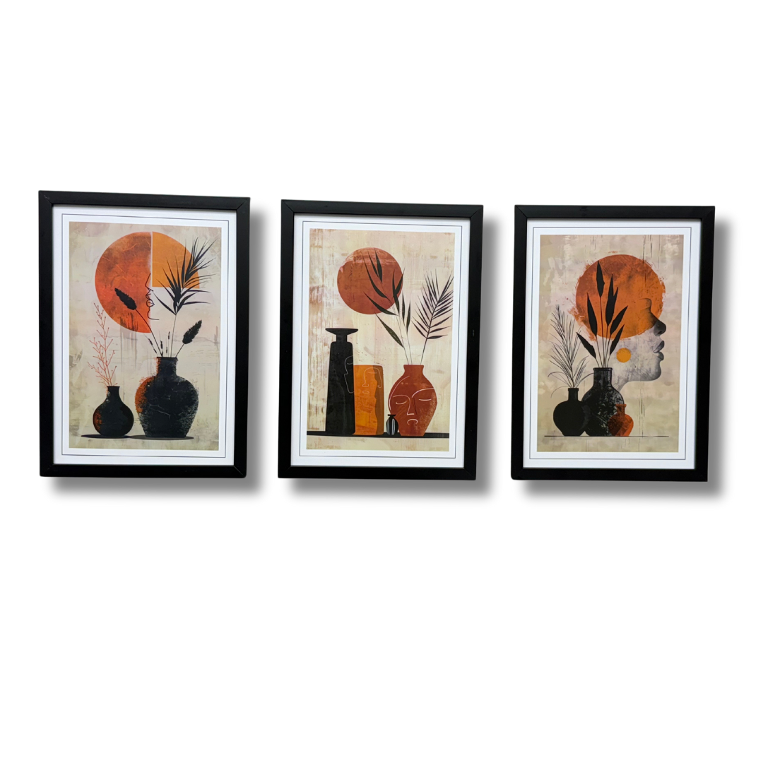 Dev Aastha Boho Wall Art Framed Art Print for Bedroom Minimalist Office Room Décor - Set Of 3 -2
