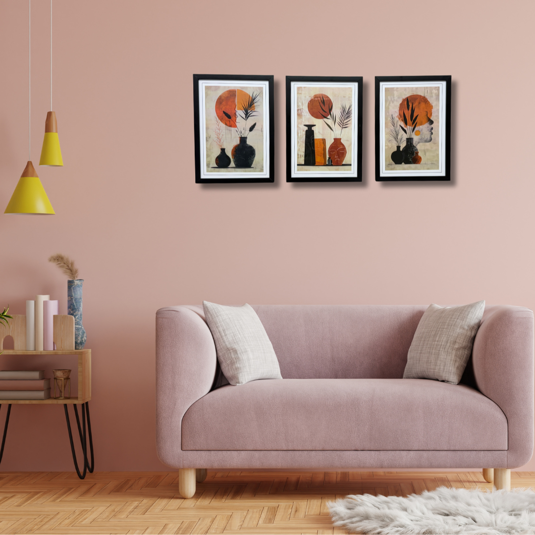 Dev Aastha Boho Wall Art Framed Art Print for Bedroom Minimalist Office Room Décor - Set Of 3 -2