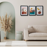 Dev Aastha Boho Art Framed Wall Painting for Living Room Bedroom | Wall Posters/Paintings with Frame | Set of 3
