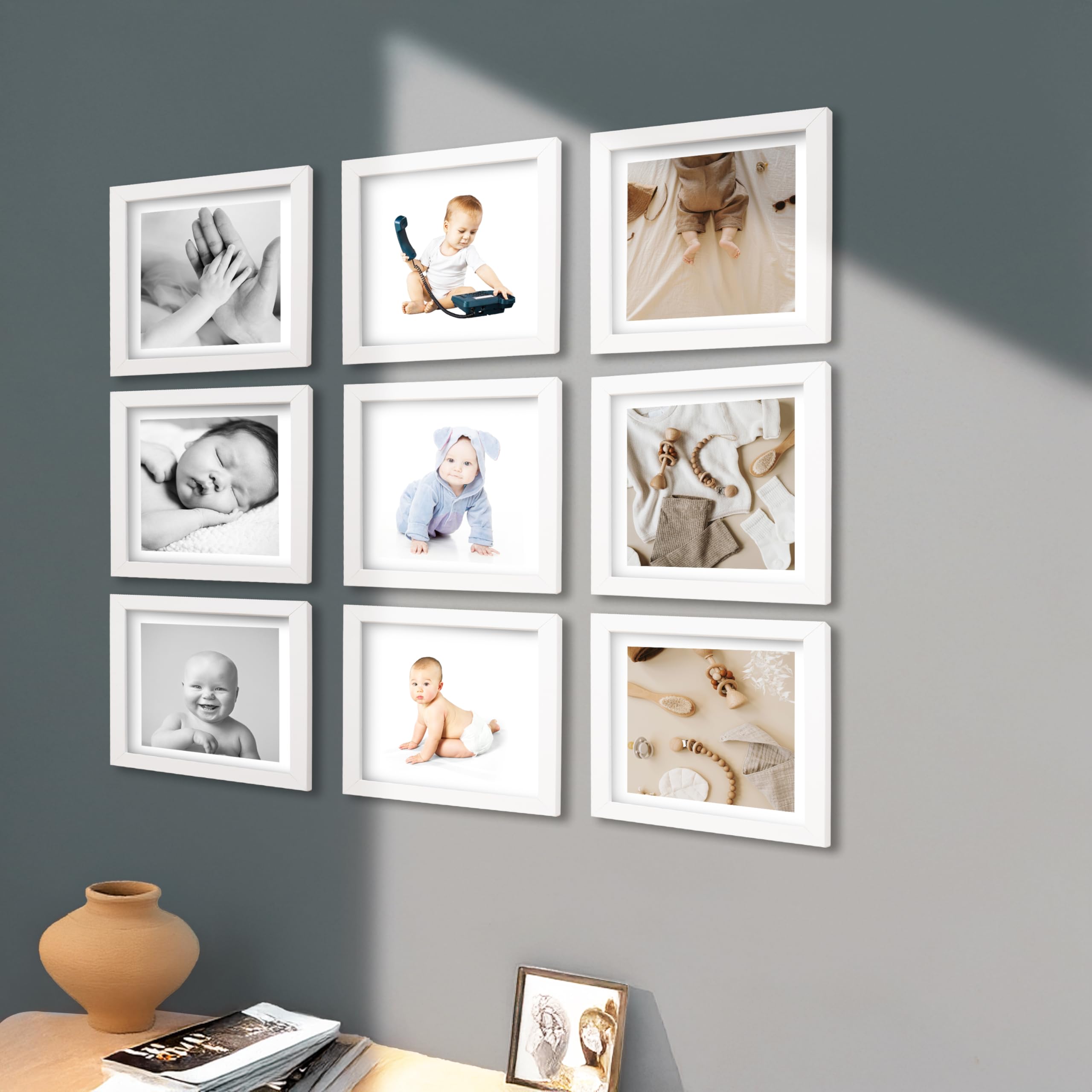Dev Aastha Photo Frame For Wall | Wooden Frames For Wall Decoration | Photo Frame Set | Picture Frames | Rectangular Photo Frame For Home/Office | Family Collage | Set Of 9