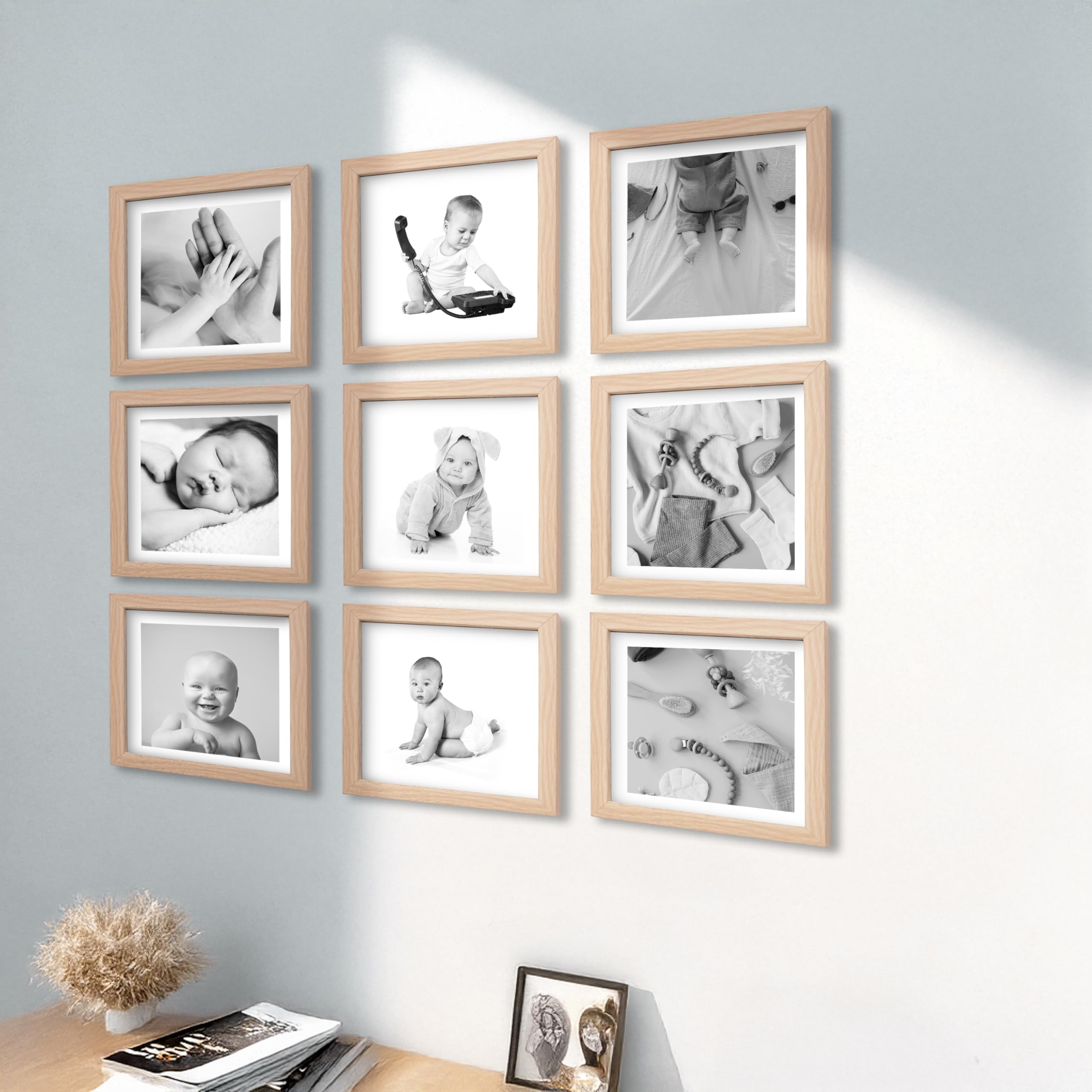 Dev Aastha Photo Frame For Wall | Wooden Frames For Wall Decoration | Photo Frame Set | Picture Frames | Rectangular Photo Frame For Home/Office | Family Collage | Set Of 9