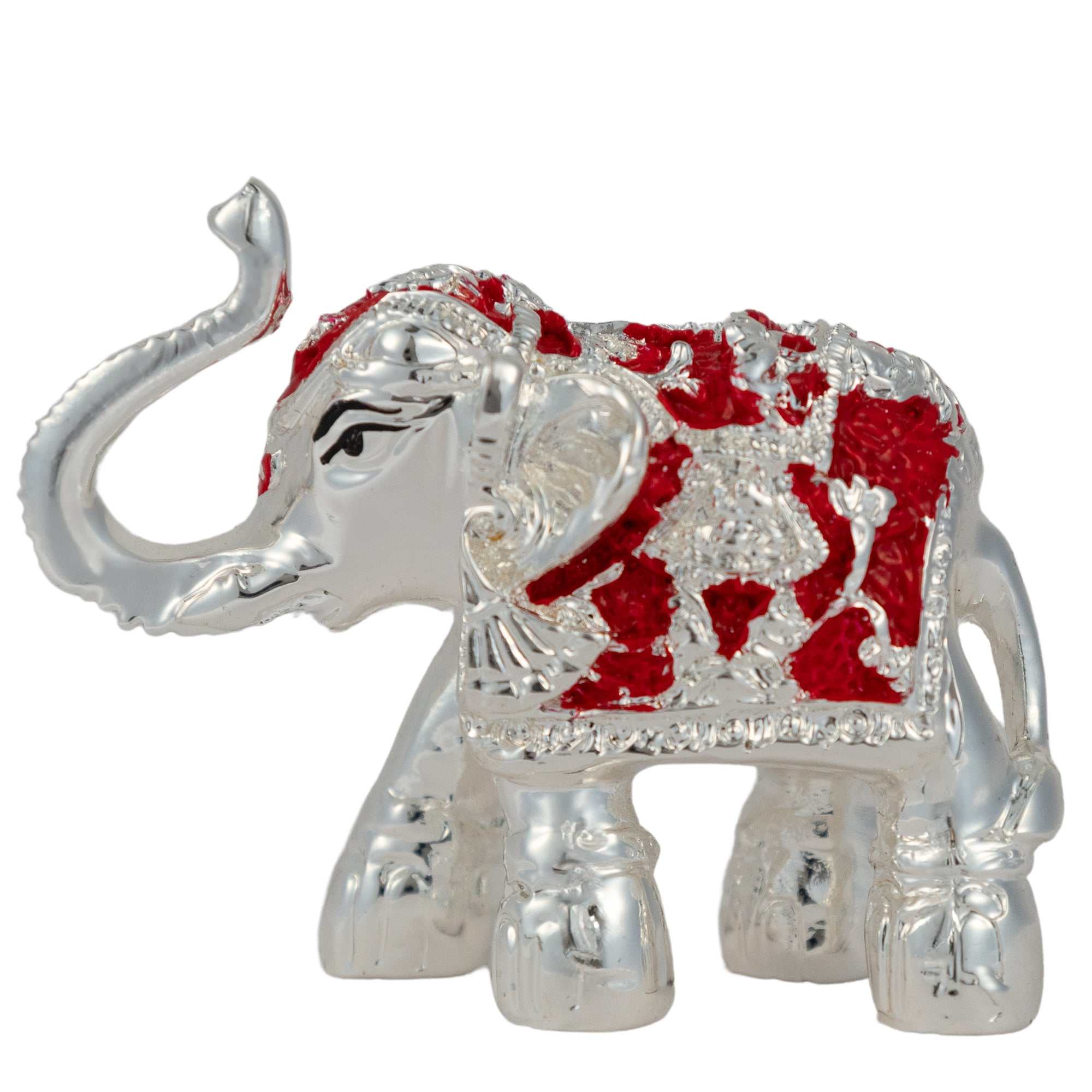 Devotional idol of elephant with silver finish and intricate detailing, pack of 2.