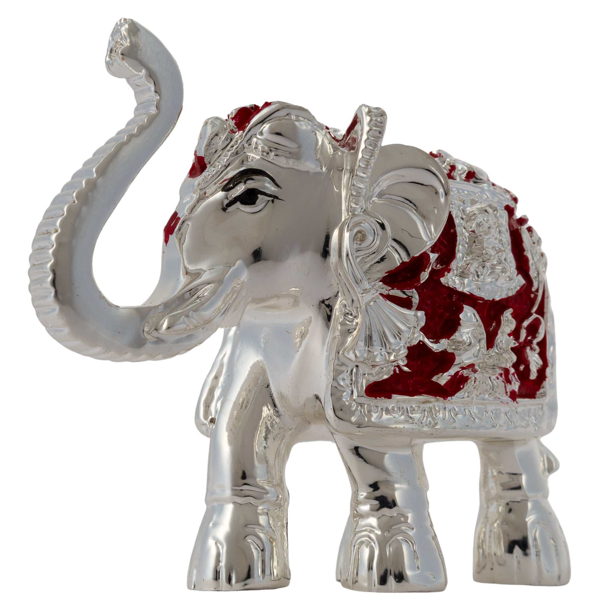 Silver-finished elephant devotional idol, handcrafted, pack of 2.