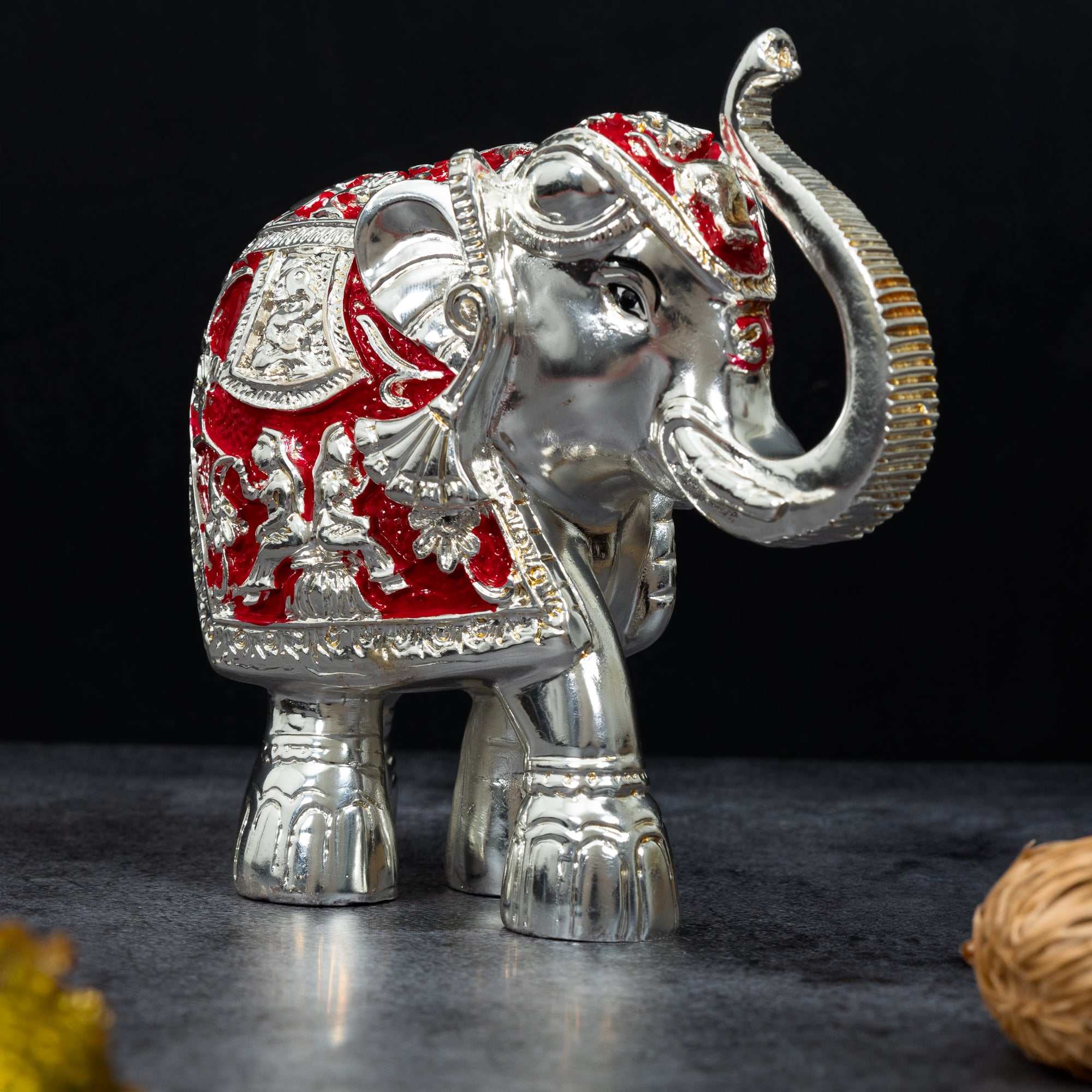 Devotional Idol Elephant Pack of 2 with Silver Finish and Intricate Detailing